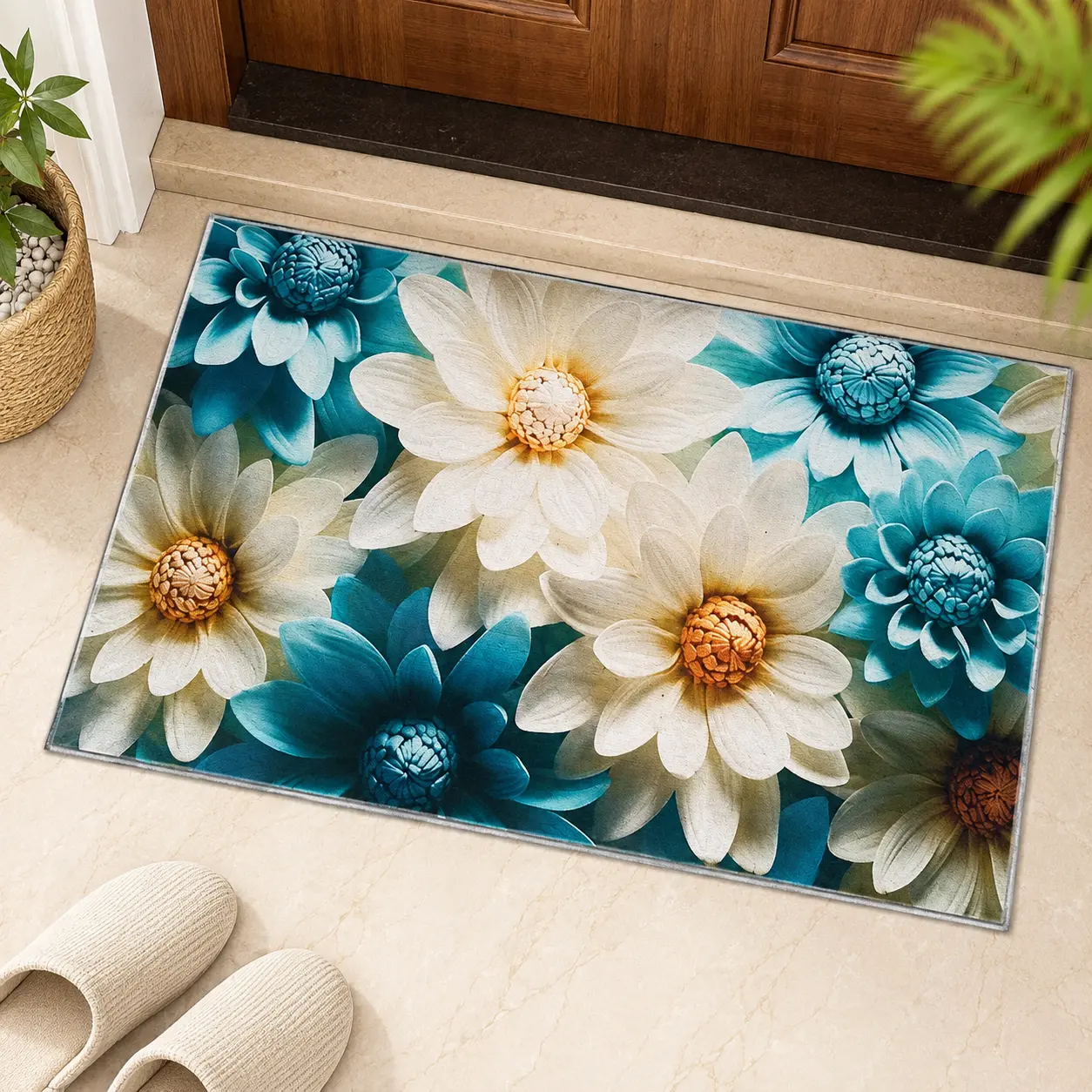 Flower Design Rubber Door And Floor Mat, 45*75 Cm, 2500 GSM