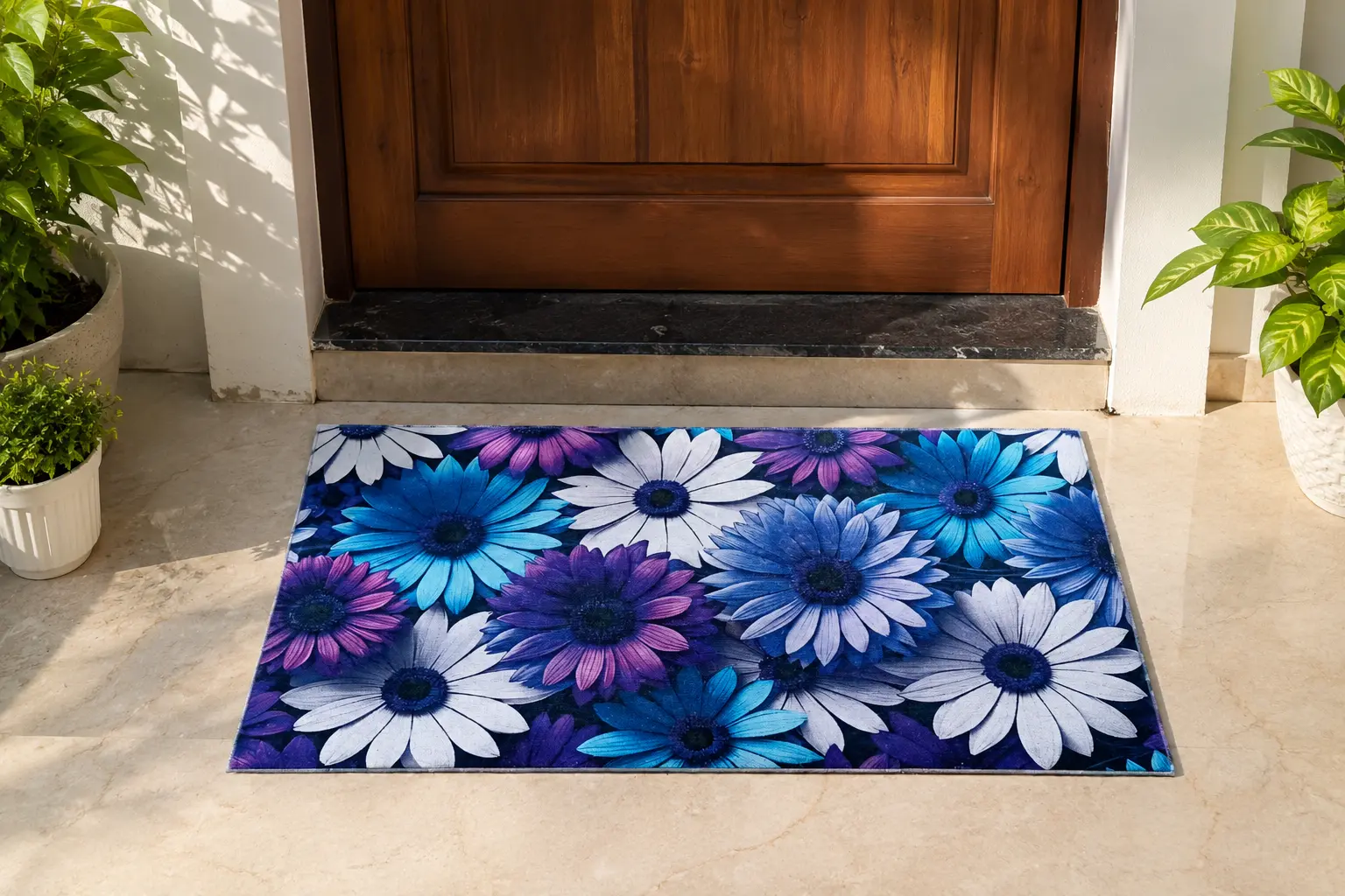 Flower Design Premium Rubber Door And Floor Mat, 45*75 Cm, 2500 GSM