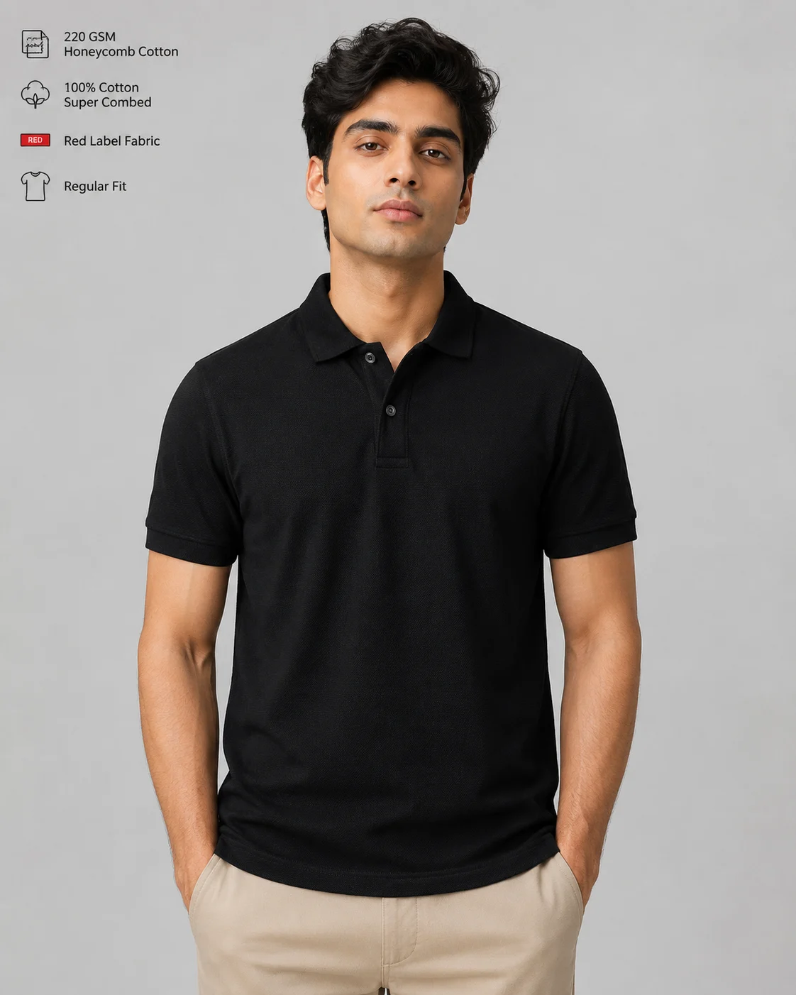 Men Solid Polo Neck 220 Gsm T-shirt