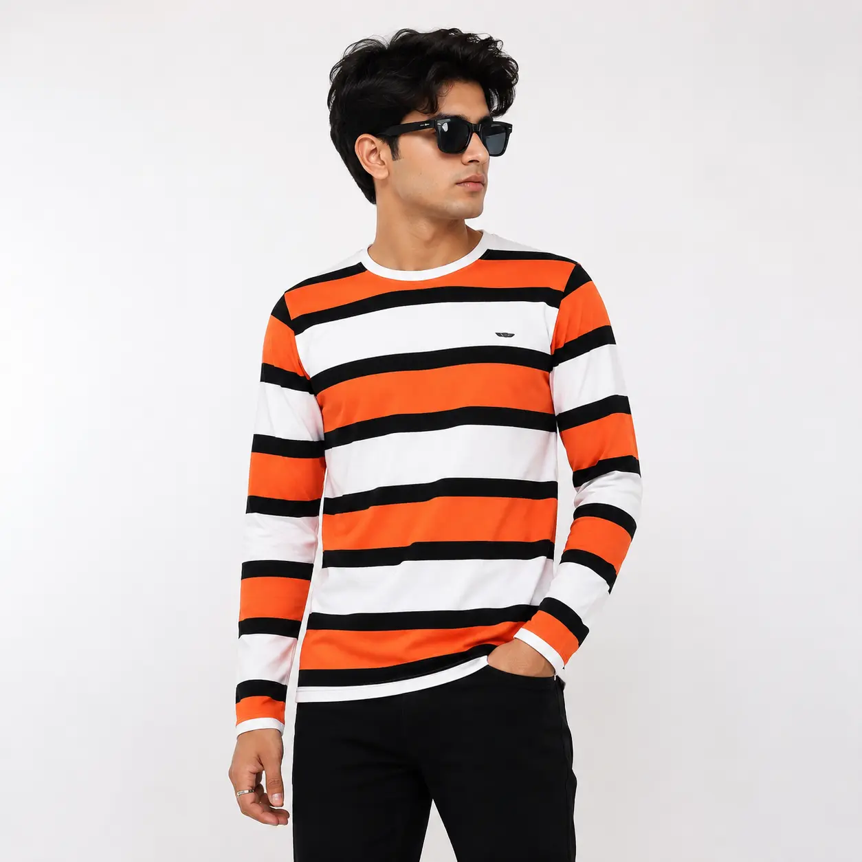 Men's Striped Full Sleeve Round Neck T-Shirt – Regular Fit
