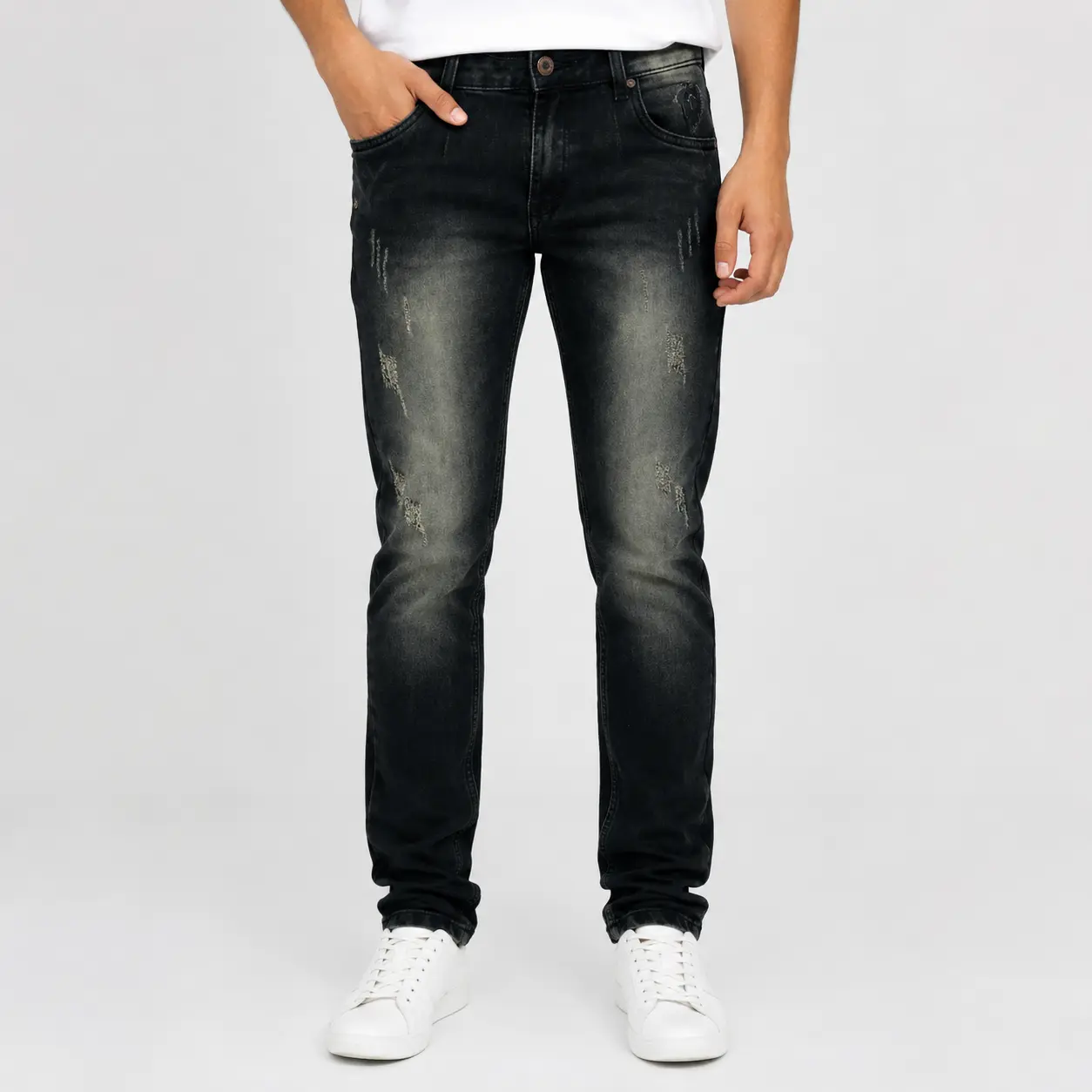 Men's Black Washed Slim Fit Denim Jeans | Faded Stretchable Casual Wear Jeans for Men