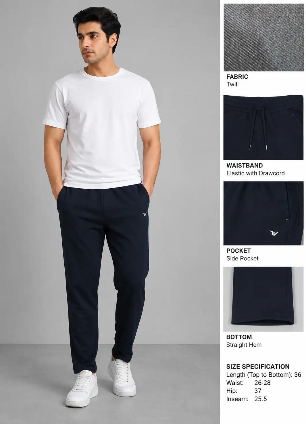 Men's Navy Blue Track Pant | Premium Twill Fabric | Regular Fit | Everyday Comfort