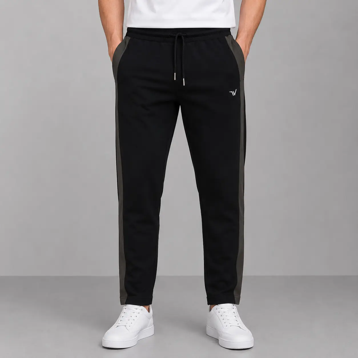 Men's Black Solid Track Pant with Contrast Grey Side Panels | Regular Fit | Daily Wear
